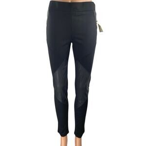 NEW Sapphire Ink Black Faux Leather Trim High Rise Skinny Trousers Pants Size M